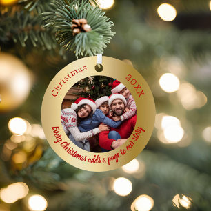 Gold red photo family story quote Christmas Metal Tree Decoration