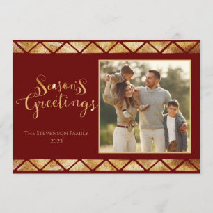 Gold Red Photo Seasons Greetings Holiday Card