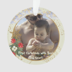Gold Red Poinsettia Tree Spark BestChristmas Photo Ornament