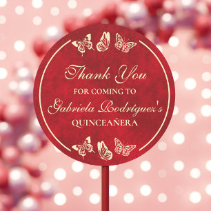 Gold Red Quinceañera Butterfly 15th Birthday Party Classic Round Sticker