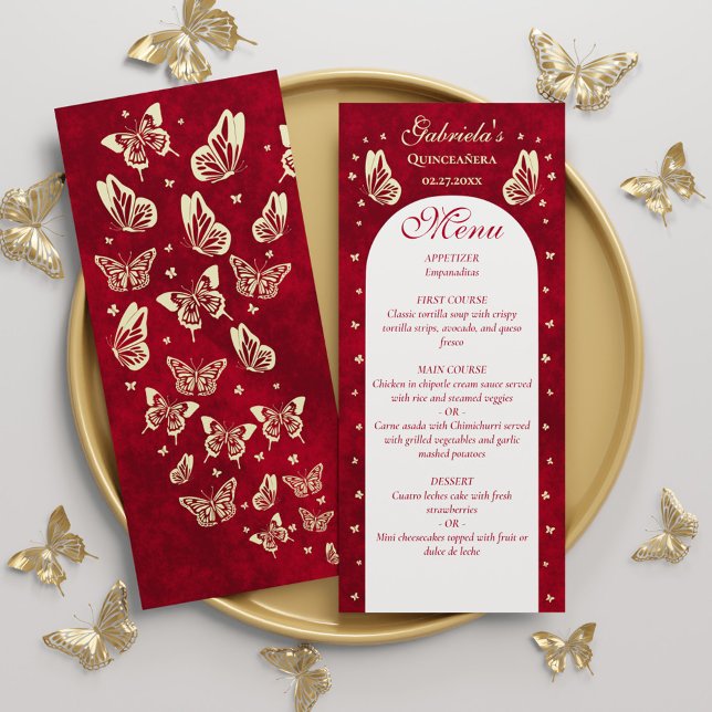 Gold Red Quinceanera Butterfly 15th Birthday Party Menu (Gold Red Quinceanera Butterfly 15th Birthday Party Menu)