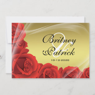 Gold & Red Rose Wedding Invitations