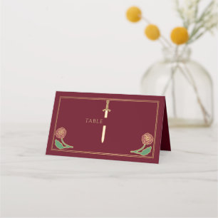 Gold Red Royal Mediaeval Floral Sword Wedding Place Card