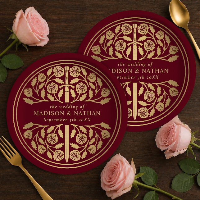 Gold Red Royal Mediaeval Sword Wedding  Paper Plate (Creator Uploaded)