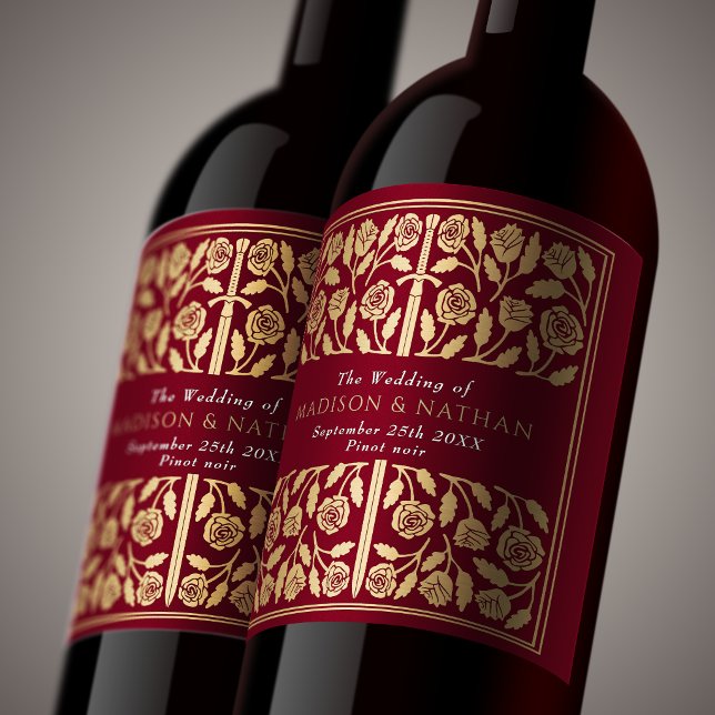 Gold Red Royal Mediaeval Sword Wedding Wine Label (Creator Uploaded)