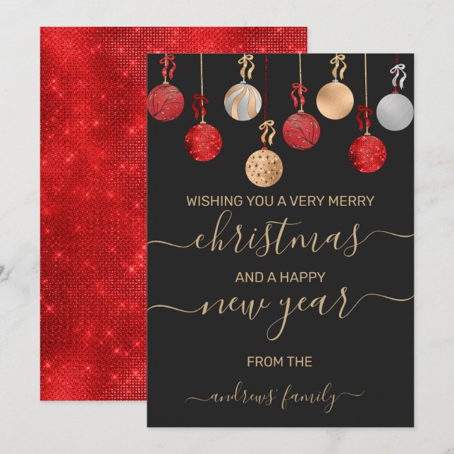 Gold Red Silver Glitter Hanging Ornament Christmas Invitation (Front/Back)