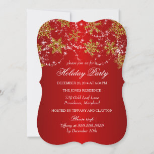 Gold & Red Snowflake Christmas Holiday Party Invitation