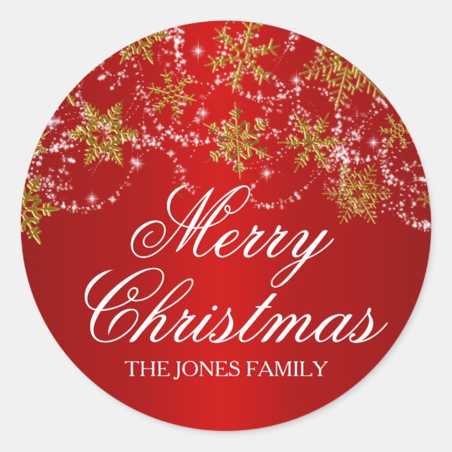 Gold & Red Snowflake Christmas Sticker (Front)