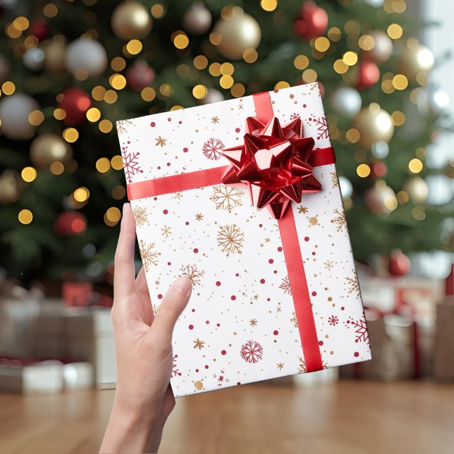 Gold Red Snowflake Christmas Wrapping Paper (Creator Uploaded)