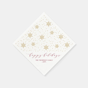 Gold & Red Snowflakes Christmas Holiday Party Napkin