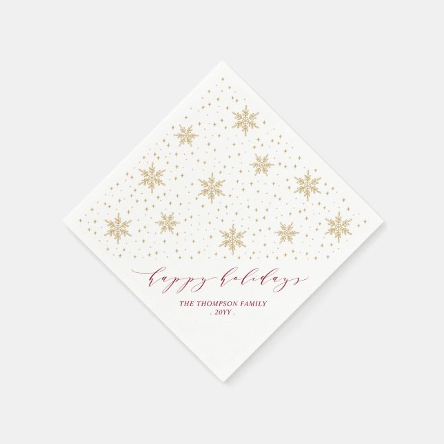 Gold & Red Snowflakes Christmas Holiday Party Napkin (Corner)
