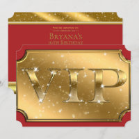Gold & Red Sparkle Glam VIP Party Event Ticket