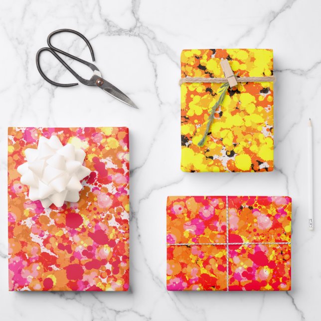 Gold Red Splattered Paint  Wrapping Paper Sheet (Front)