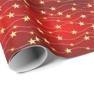 gold red stars christmas wrapping paper
