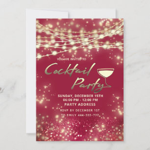 Gold red string lights corporate Cocktail party Invitation