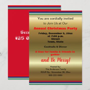 Gold Red Striped Christmas Party Announcement