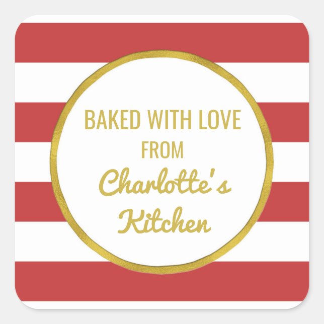 Gold Red Stripes Christmas Baking Labels (Front)