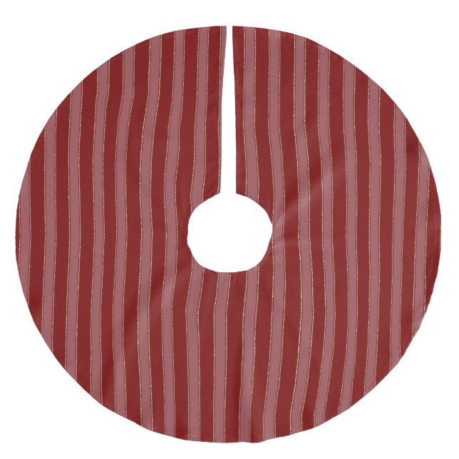 Gold Red Stripes Christmas Brushed Polyester Tree Skirt (Front)