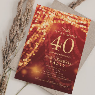 Gold & Red   Surprise 40th Birthday Party  Invitation