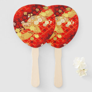 Gold Red Traditional Japanese Floral Sakura  Hand Fan