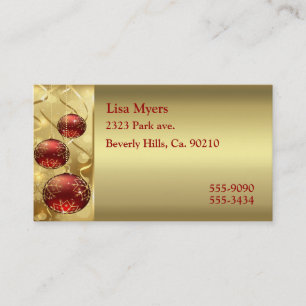 Gold & Red Twinkling Christmas Ornaments Business Card
