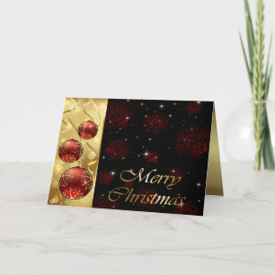Gold & Red Twinkling Christmas Ornaments Holiday Card