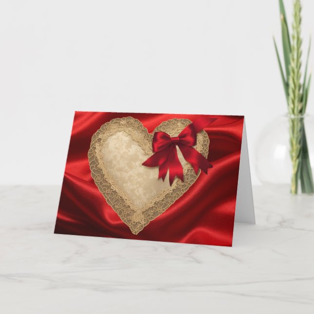 Gold Red Valentine's Day Lace Heart Card (Front)