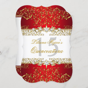 Gold Red Vintage Glamour Quinceanera Invitation