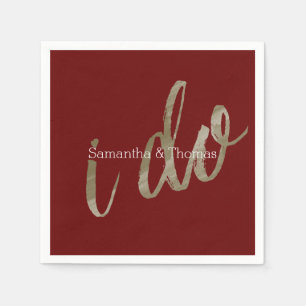 Gold Red Watercolor I Do Napkin