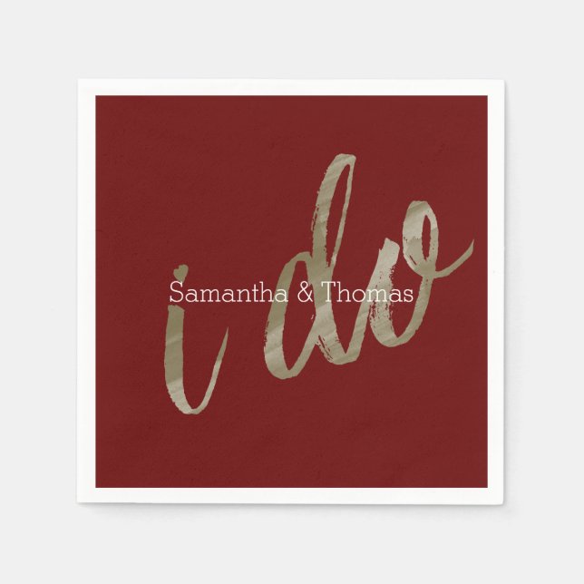 Gold Red Watercolor I Do Napkin (Front)