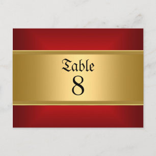 Gold Red Wedding table Numbers Gold Red Postcard
