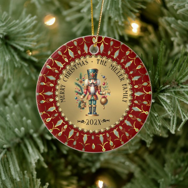Gold Red White Diamonds Christmas Nutcracker Ceramic Tree Decoration (Tree)