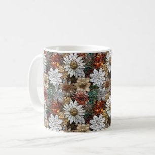 Gold Red White Floral Coffee Mug