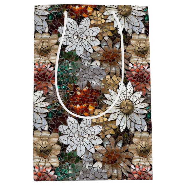 Gold Red White Floral Medium Gift Bag (Front)