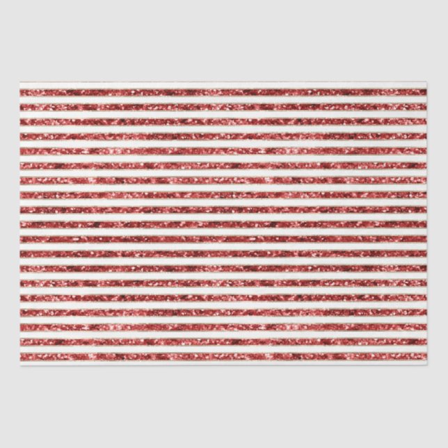 Gold Red White Glitter Stripes Christmas Tissue Paper (Front)