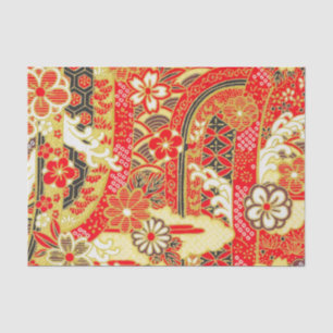 Gold Red White Japanese Kimono Floral Decoupage Tissue Paper
