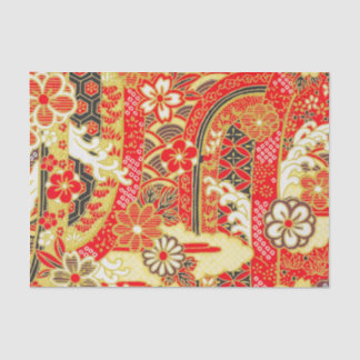 Gold Red White Japanese Kimono Floral Decoupage Tissue Paper
