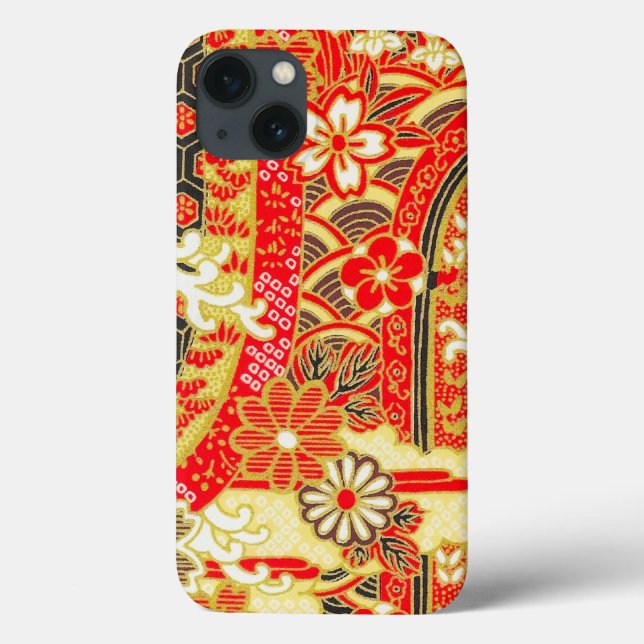 Gold Red White Japanese Kimono Floral Flower Case-Mate iPhone Case (Back)