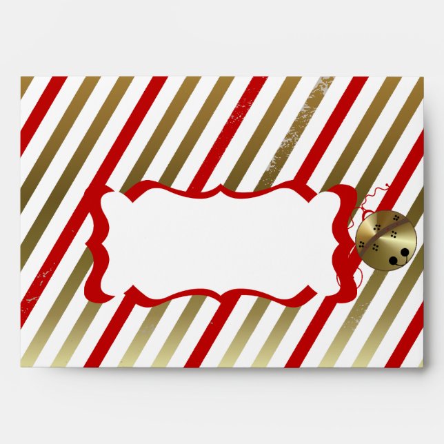 Gold, Red, White Jingle Bells Stripe Envelope (Front)