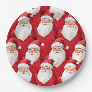 Gold Red White Jolly Santa Claus Christmas Paper Plate
