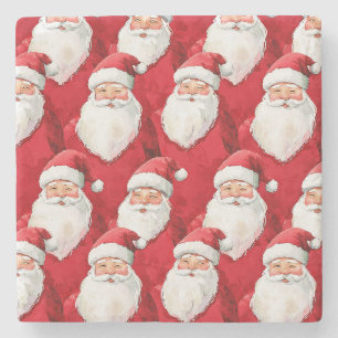 Gold Red White Jolly Santa Claus Christmas Stone Coaster