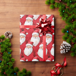 Gold Red White Jolly Santa Claus Christmas Wrapping Paper