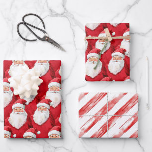 Gold Red White Jolly Santa Claus Stripes Christmas Wrapping Paper Sheet