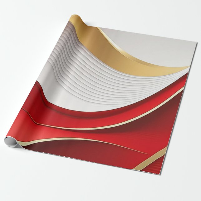 Gold Red White Wavy Pattern Wrapping Paper  (Unrolled)