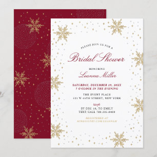 Gold & Red Winter Christmas Bridal Wedding Shower  Invitation