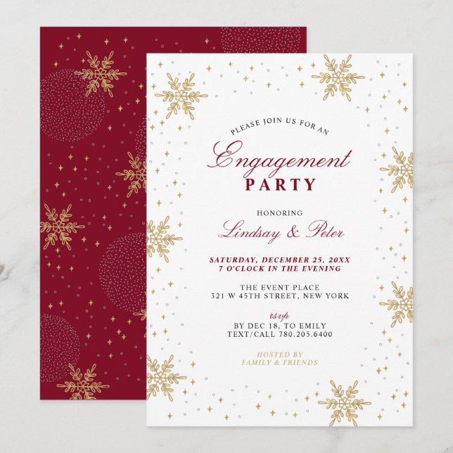 Gold & Red Winter Christmas Engagement Party Invit Invitation (Front/Back)