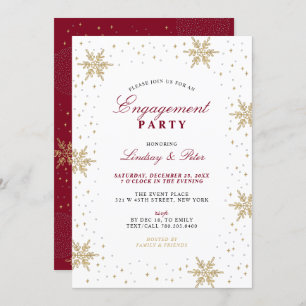 Gold & Red Winter Christmas Engagement Party Invit Invitation
