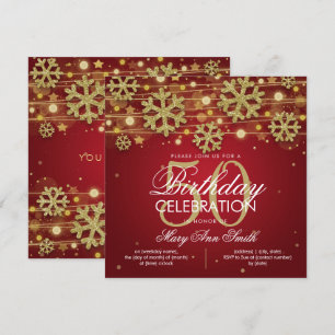 Gold Red Winter Glitter Glam 50th Birthday Invitation