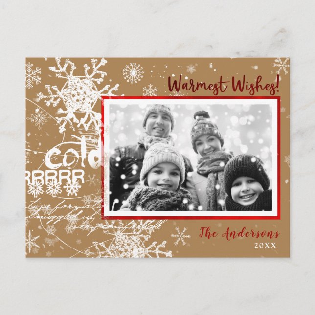Gold & Red Winter Warm Wishes Holiday Modern Photo (Front)