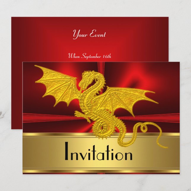 Gold Red Year of the Dragon Invitation (Front/Back)